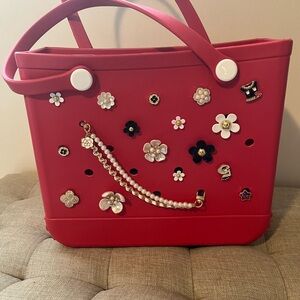 Stylish Red Tote Bag with Floral Accents